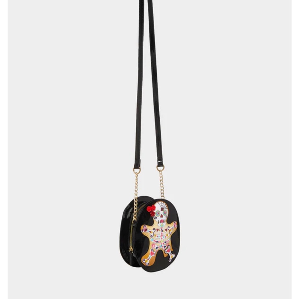 Betsey Johnson GINGERBREAD BONES CROSSBODY BLACK MULTI - Picture 2 of 4